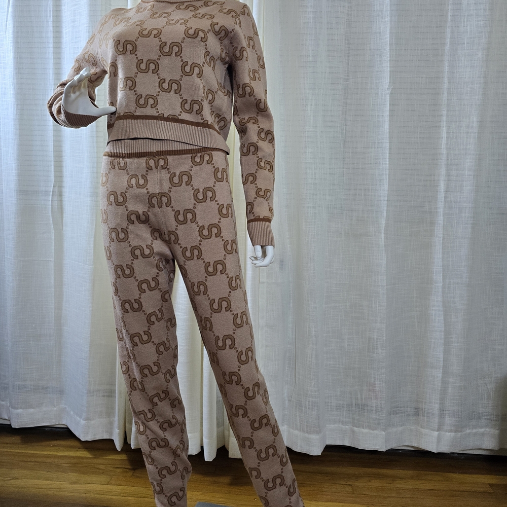 Brown Monogram Sweater and Pants Set